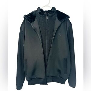 Black Bomber Jacket with Ribbed Cuffs